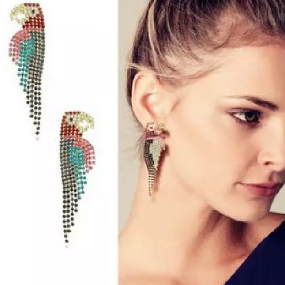 Parrot Crystal Tropical Summer Beach Gem Earrings
